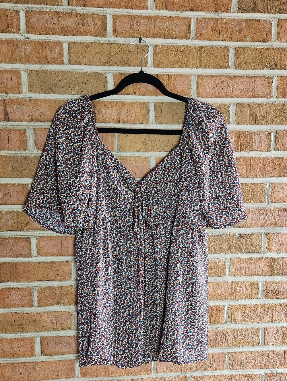 Floral-Print Puff-Sleeve Babydoll Top. By OTT. Size L. NWT